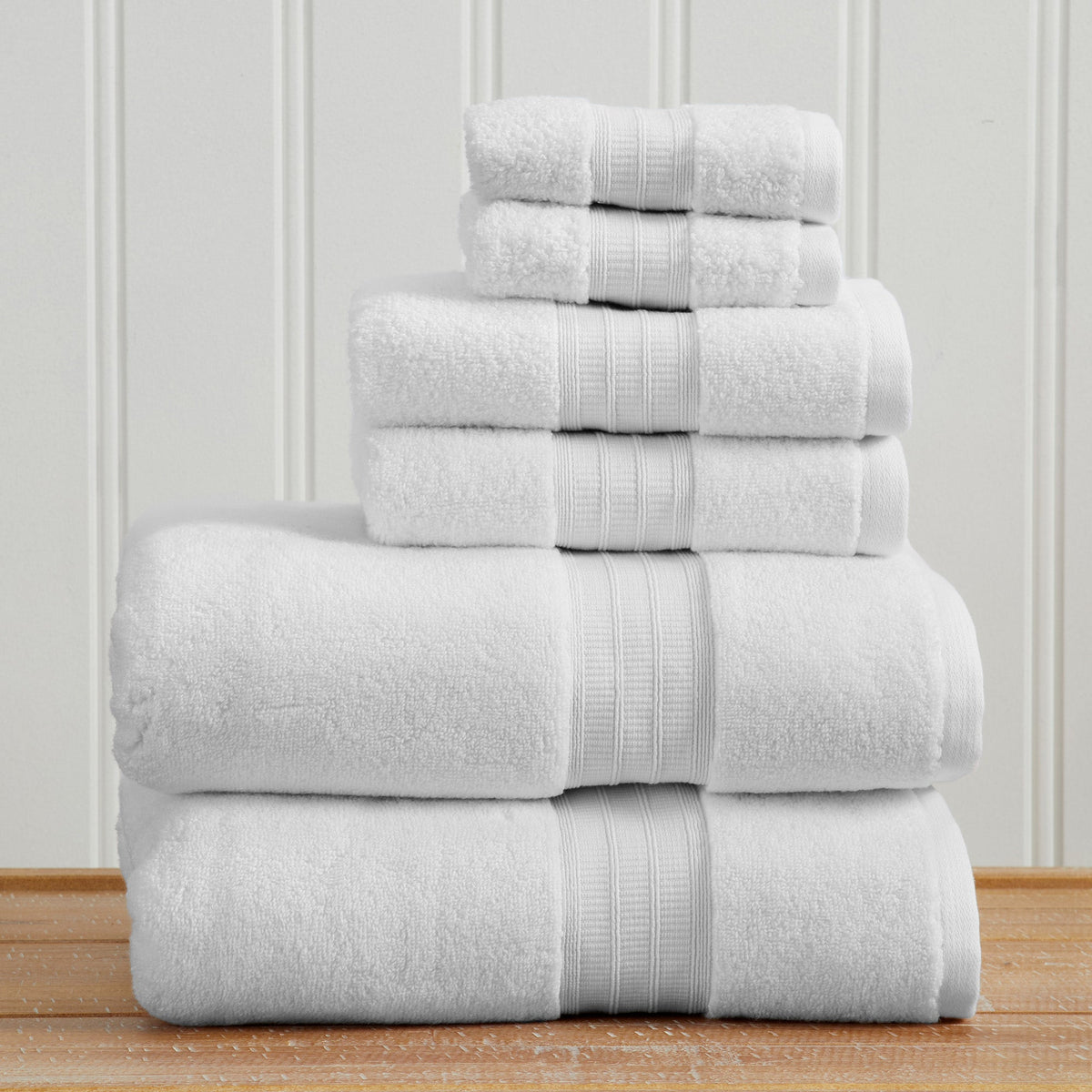 100% Cotton Premium Bath Towel Set - Chiara Collection 6 Piece Set White Bath - Tophatter Daily Deals