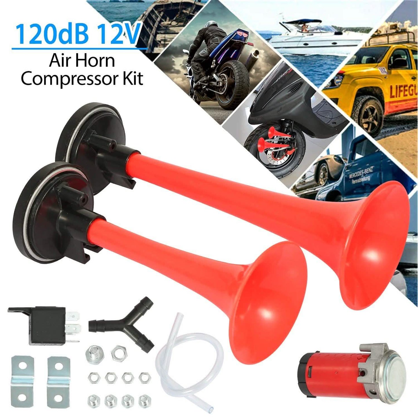 Air Horn Dual Trumpet 12V 115DB Automotive - Tophatter Daily Deals