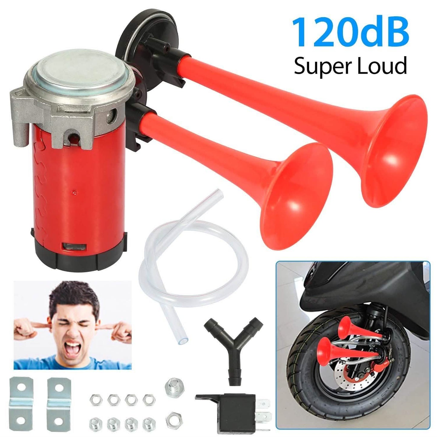 Air Horn Dual Trumpet 12V 115DB Automotive - Tophatter Daily Deals