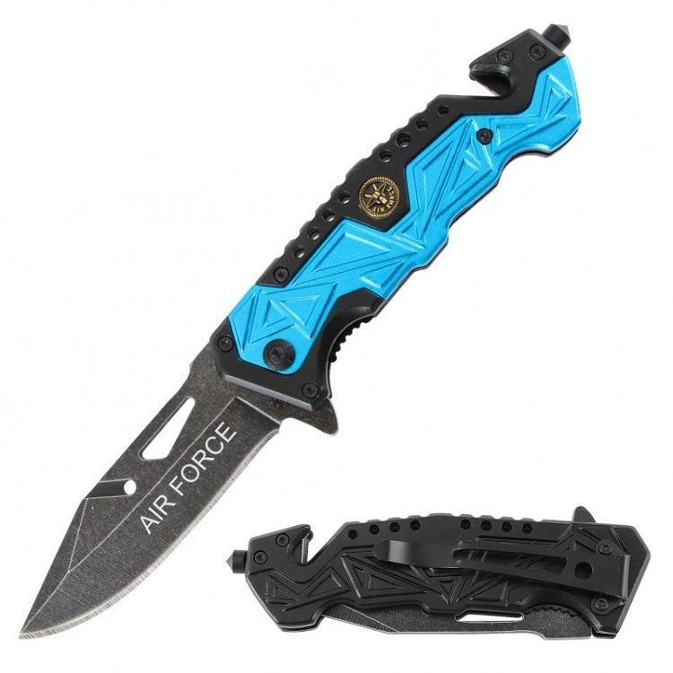 Rescue Spring Assist Air Force Folding Knife - Blue Collectible Weapons - Tophatter Daily Deals
