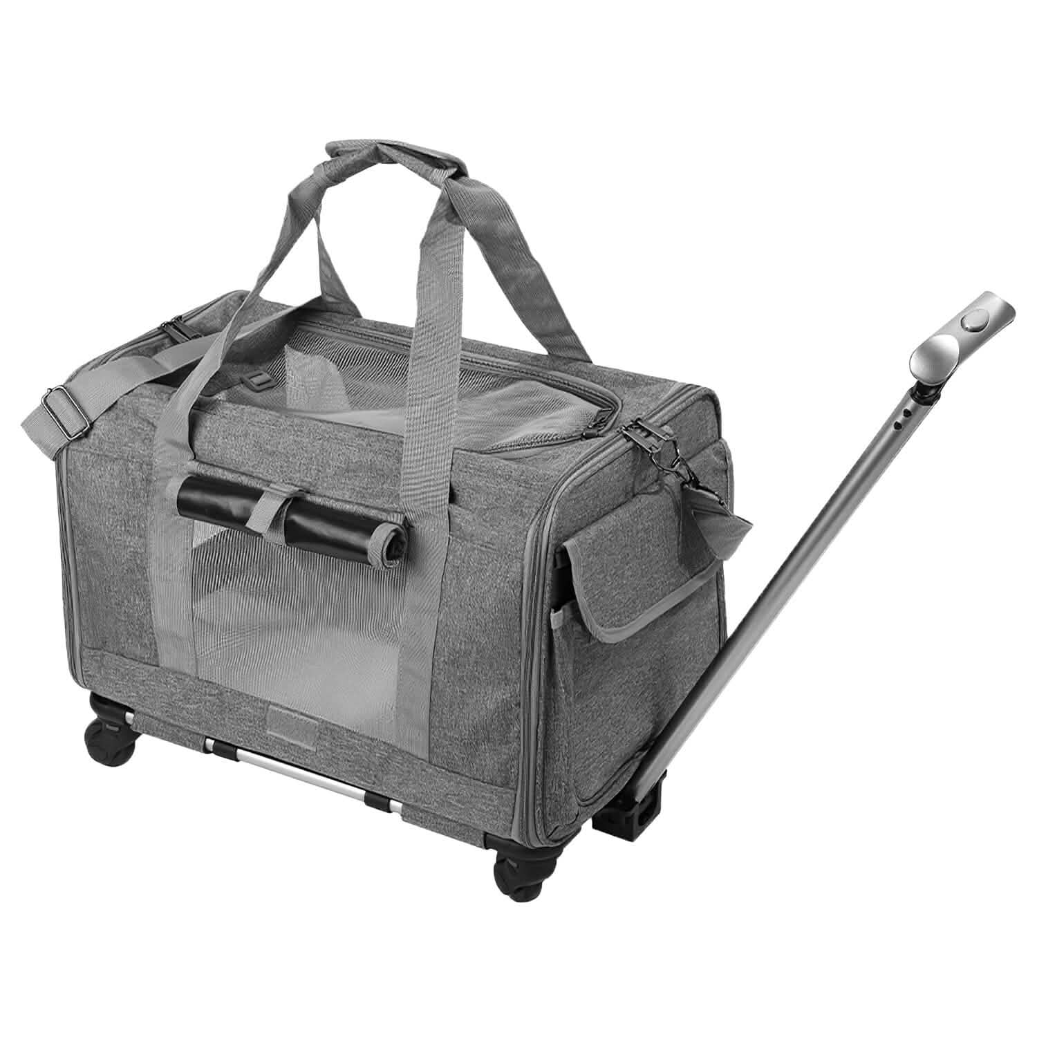 Airline Approved Rolling Pet Carrier with Telescopic Handle Shoulder Strap Pet Supplies - Tophatter Daily Deals