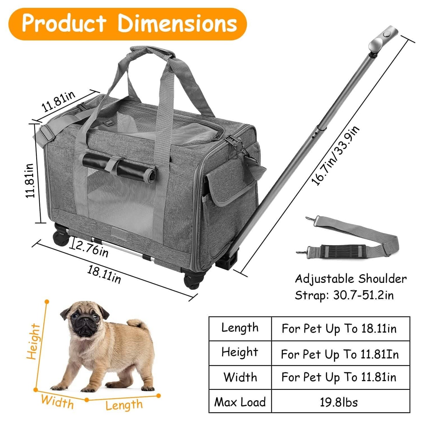 Airline Approved Rolling Pet Carrier with Telescopic Handle Shoulder Strap Pet Supplies - Tophatter Daily Deals
