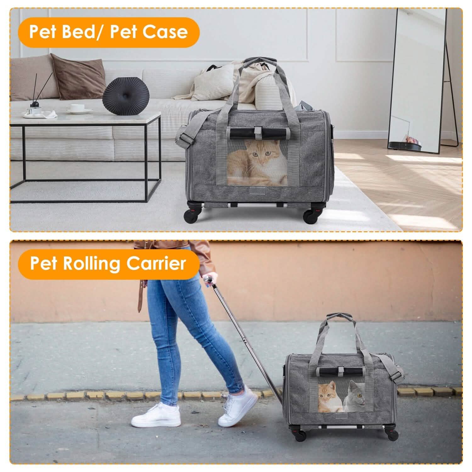 Airline Approved Rolling Pet Carrier with Telescopic Handle Shoulder Strap Pet Supplies - Tophatter Daily Deals