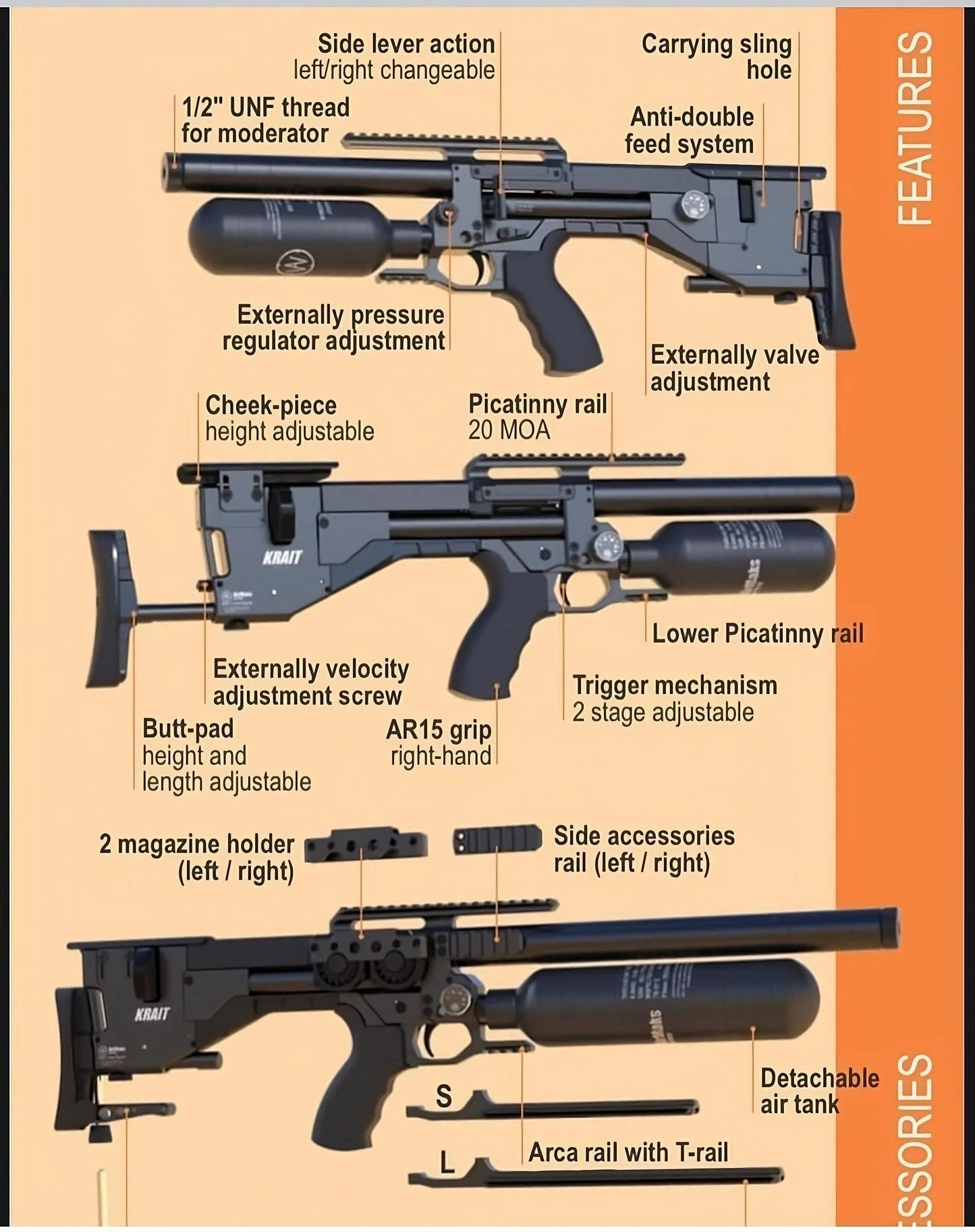 AIRMAKS KRAIT L PCP RIFLE 480CC - .22 CAL - Tophatter's Army Deals RIFLES - Tophatter Daily Deals