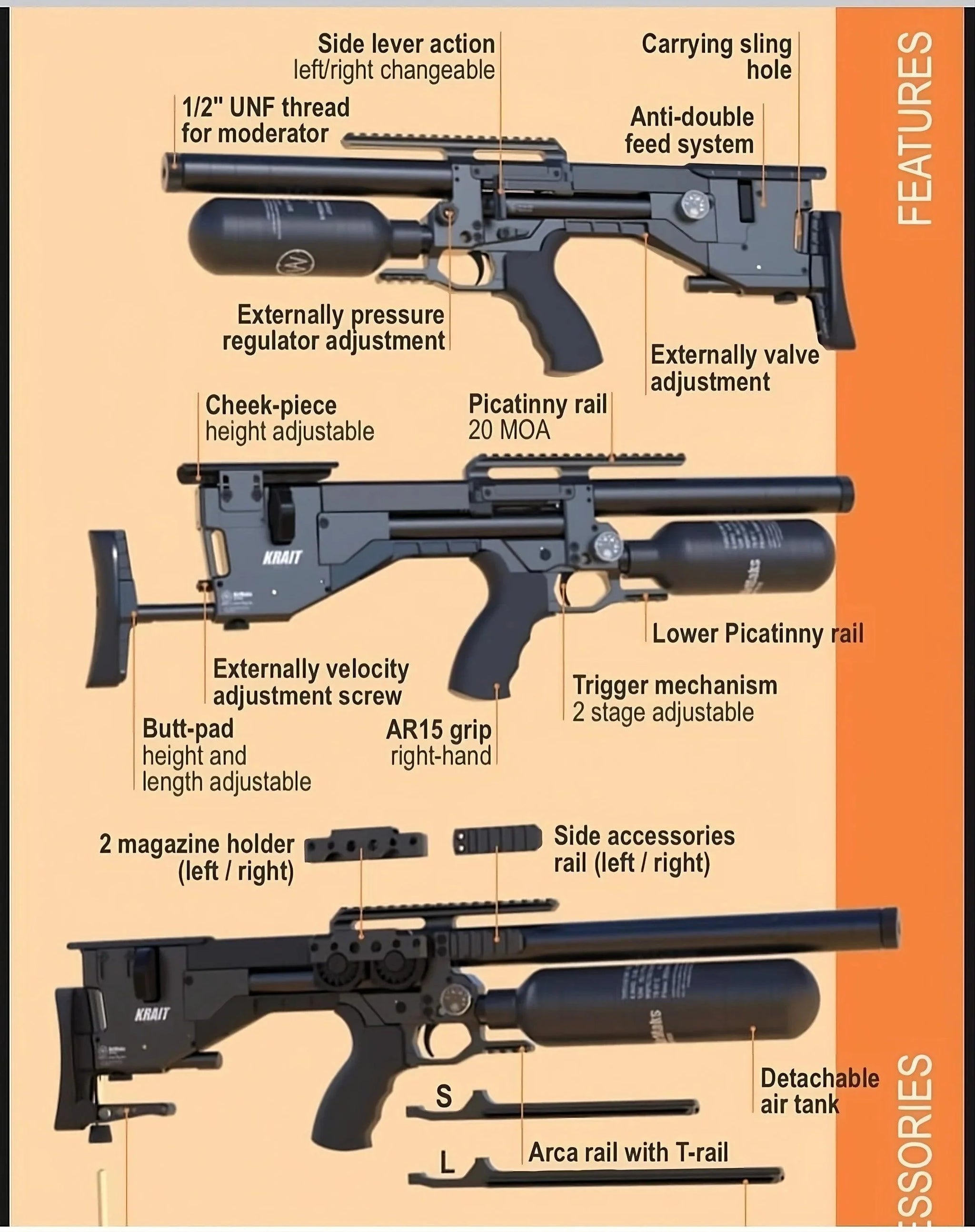 AIRMAKS KRAIT L PCP RIFLE 480CC - .22 CAL - Tophatter's Army Deals RIFLES - Tophatter Daily Deals