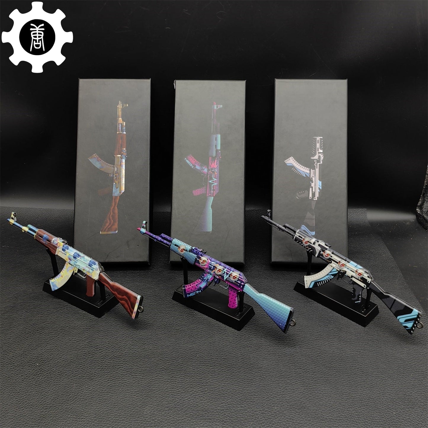 AK47 Neon Rider Case Hardened AK47 Vulcan Metal Gun Miniature 3 Ak47 & Stand - Tophatter Daily Deals