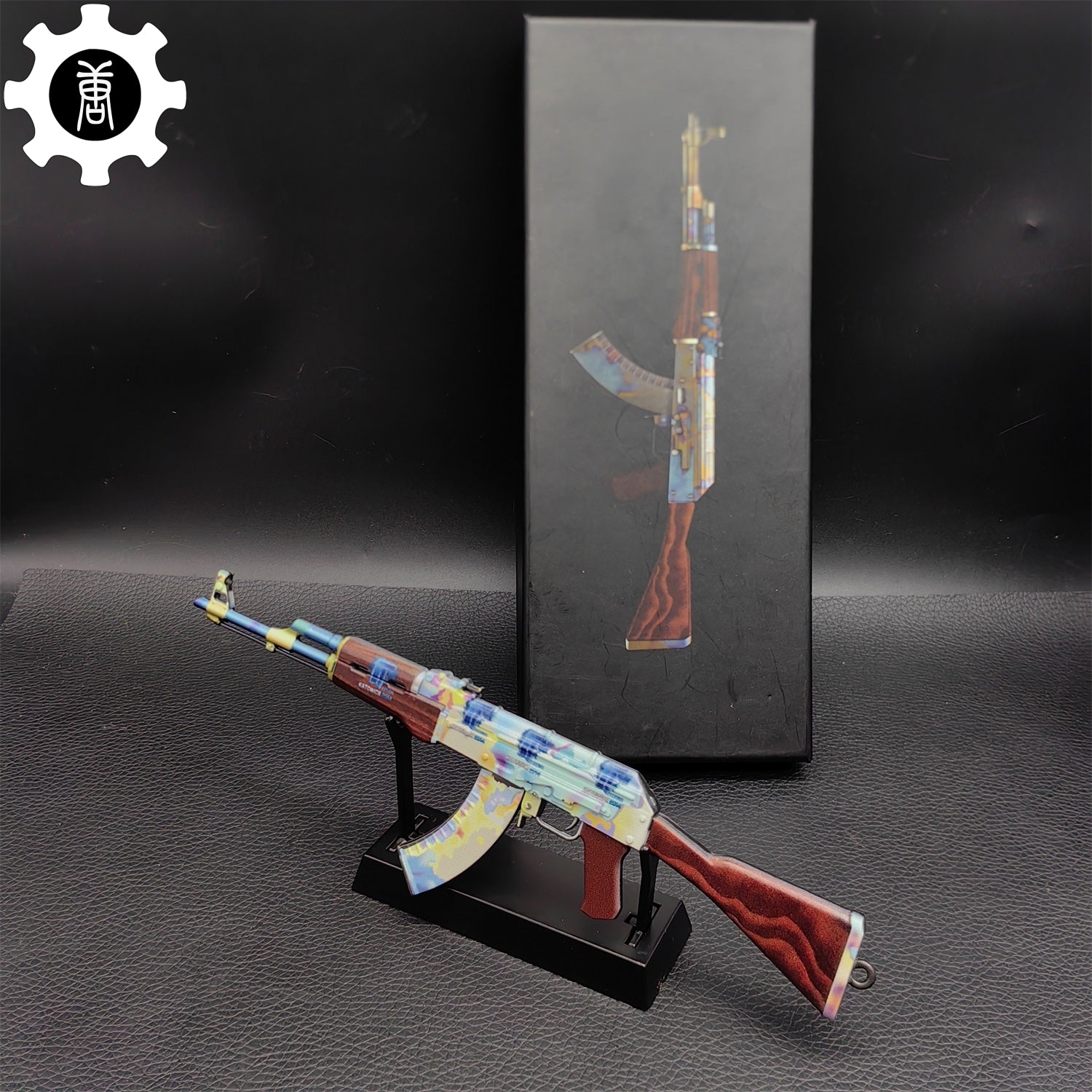 AK47 Neon Rider Case Hardened AK47 Vulcan Metal Gun Miniature AK Case Hardened & Metal Stand - Tophatter Daily Deals