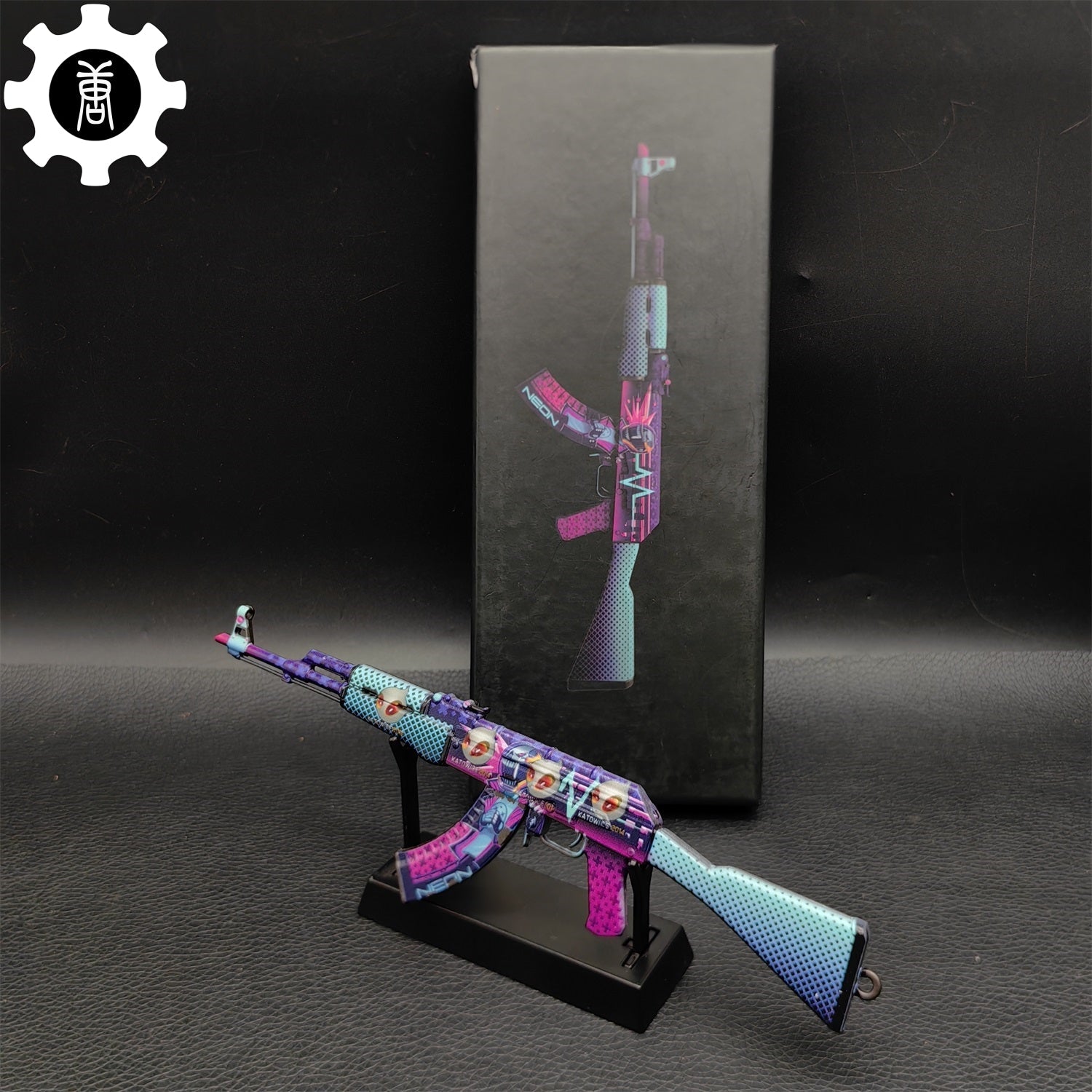 AK47 Neon Rider Case Hardened AK47 Vulcan Metal Gun Miniature AK-47 Neon Rider & Metal Stand - Tophatter Daily Deals
