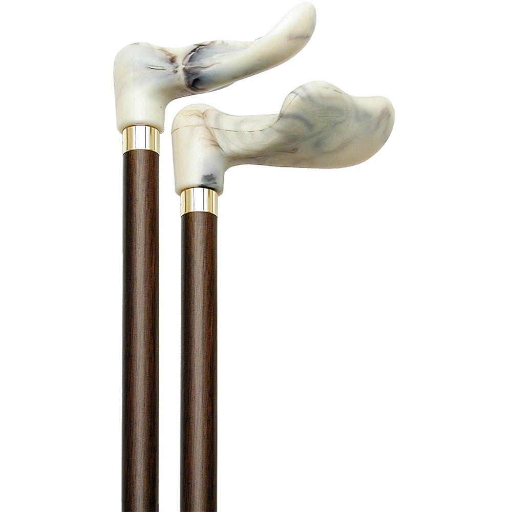 Scratch and Dent Creme Marble, palm grip walking cane with brown beechwood shaft, brass collar V2131 Palm Hand Grip Canes - Tophatter Daily Deals