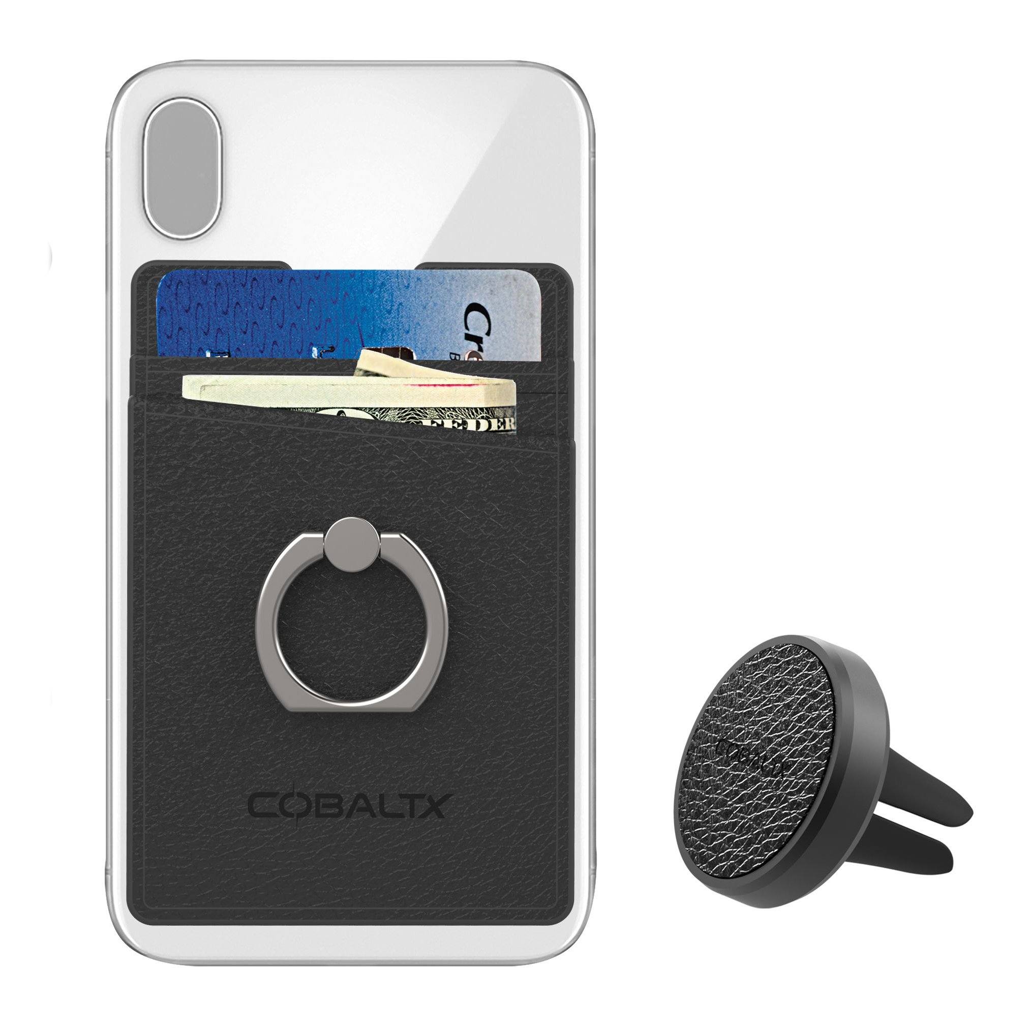 All-in-One Ring Grip Wallet and Magnetic Airvent Mount Combo Pack Black Phone Holder - Tophatter Daily Deals