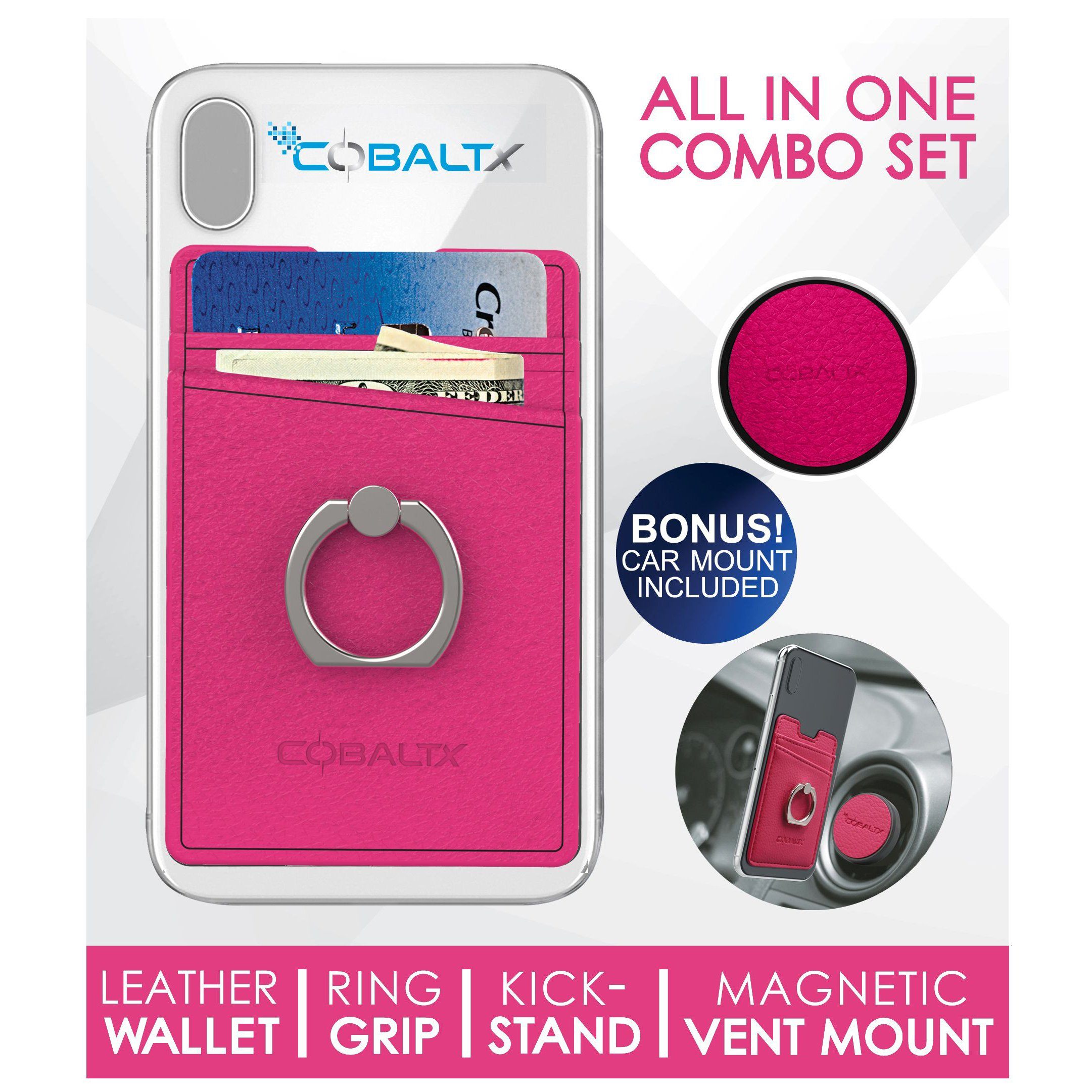All-in-One Ring Grip Wallet and Magnetic Airvent Mount Combo Pack Phone Holder - Tophatter Daily Deals