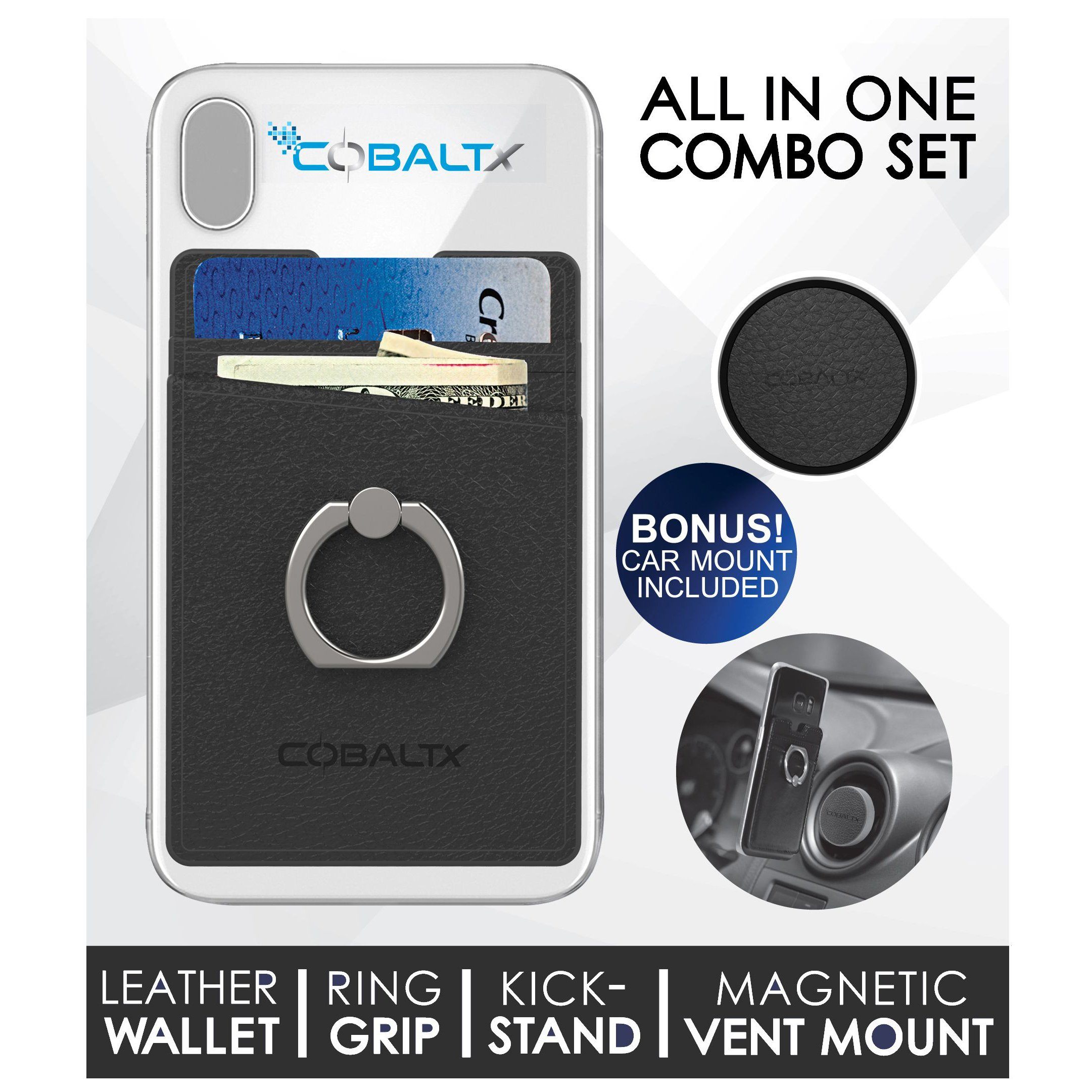 All-in-One Ring Grip Wallet and Magnetic Airvent Mount Combo Pack Phone Holder - Tophatter Daily Deals