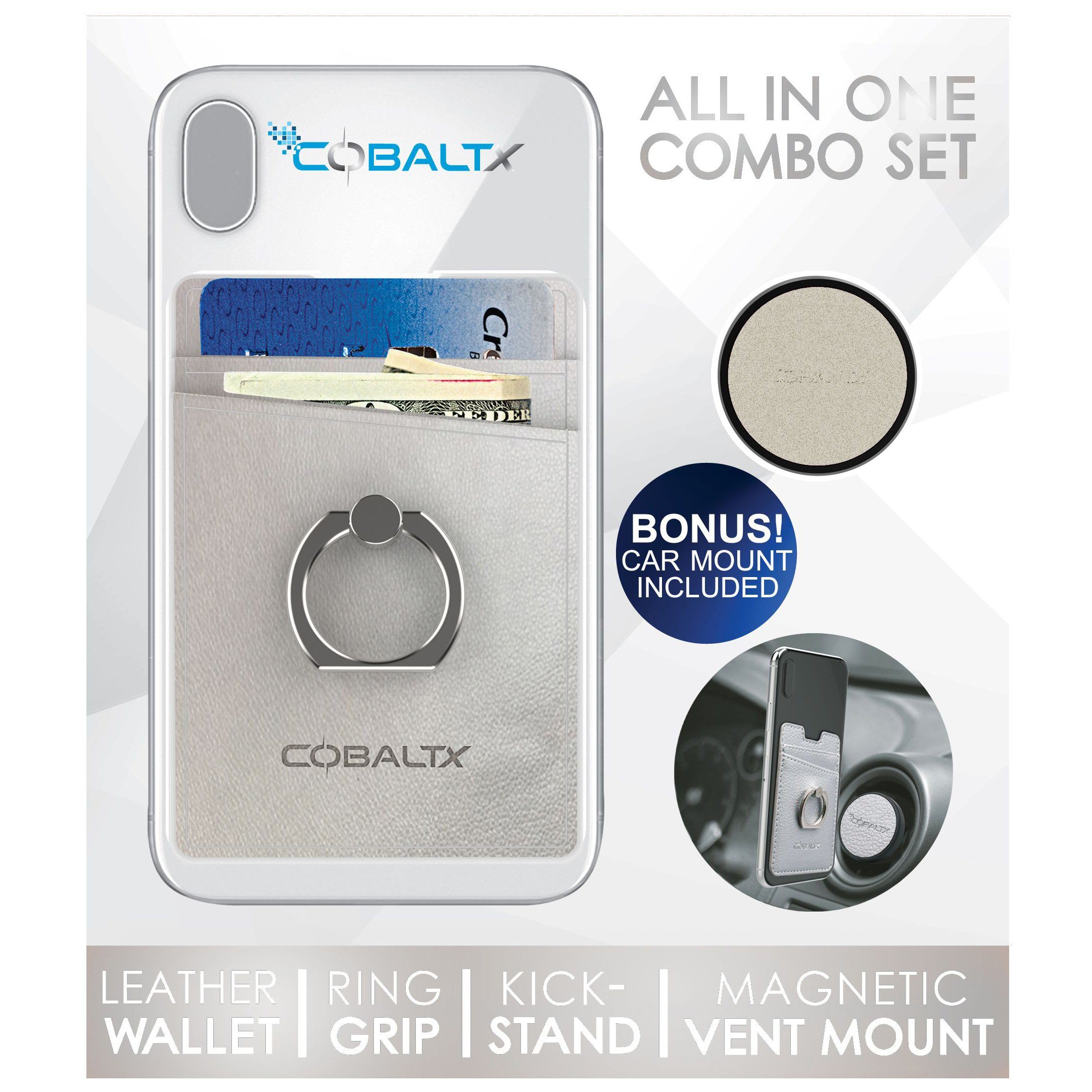 All-in-One Ring Grip Wallet and Magnetic Airvent Mount Combo Pack Phone Holder - Tophatter Daily Deals
