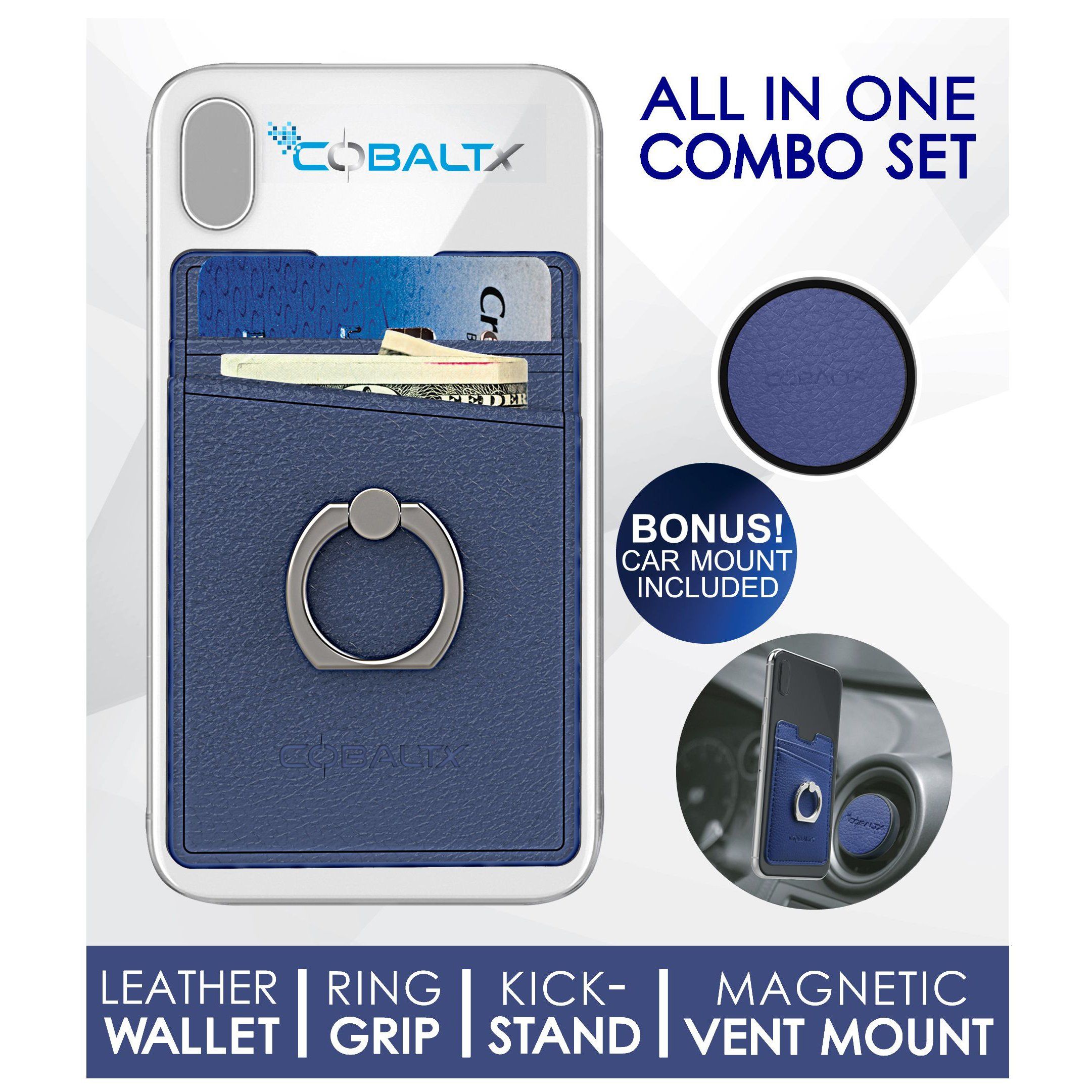 All-in-One Ring Grip Wallet and Magnetic Airvent Mount Combo Pack Phone Holder - Tophatter Daily Deals