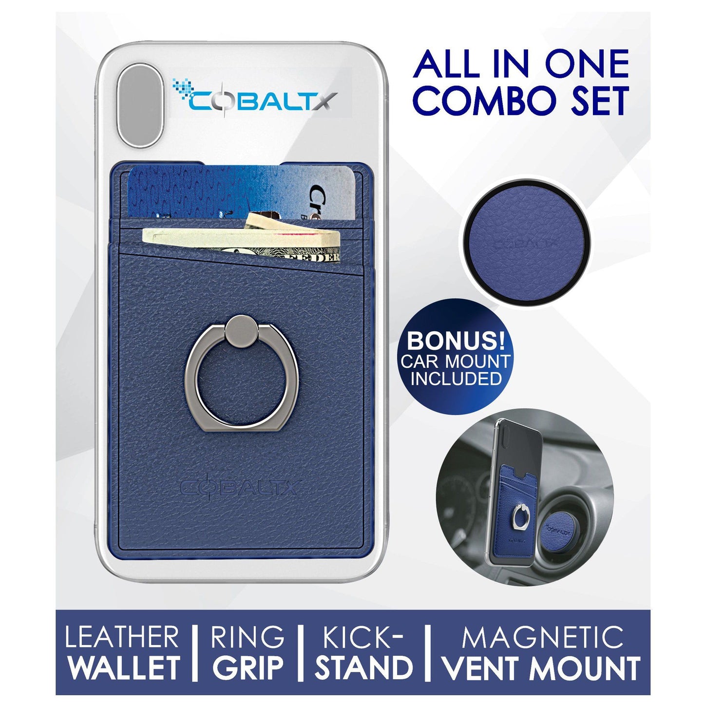 All-in-One Ring Grip Wallet and Magnetic Airvent Mount Combo Pack Phone Holder - Tophatter Daily Deals