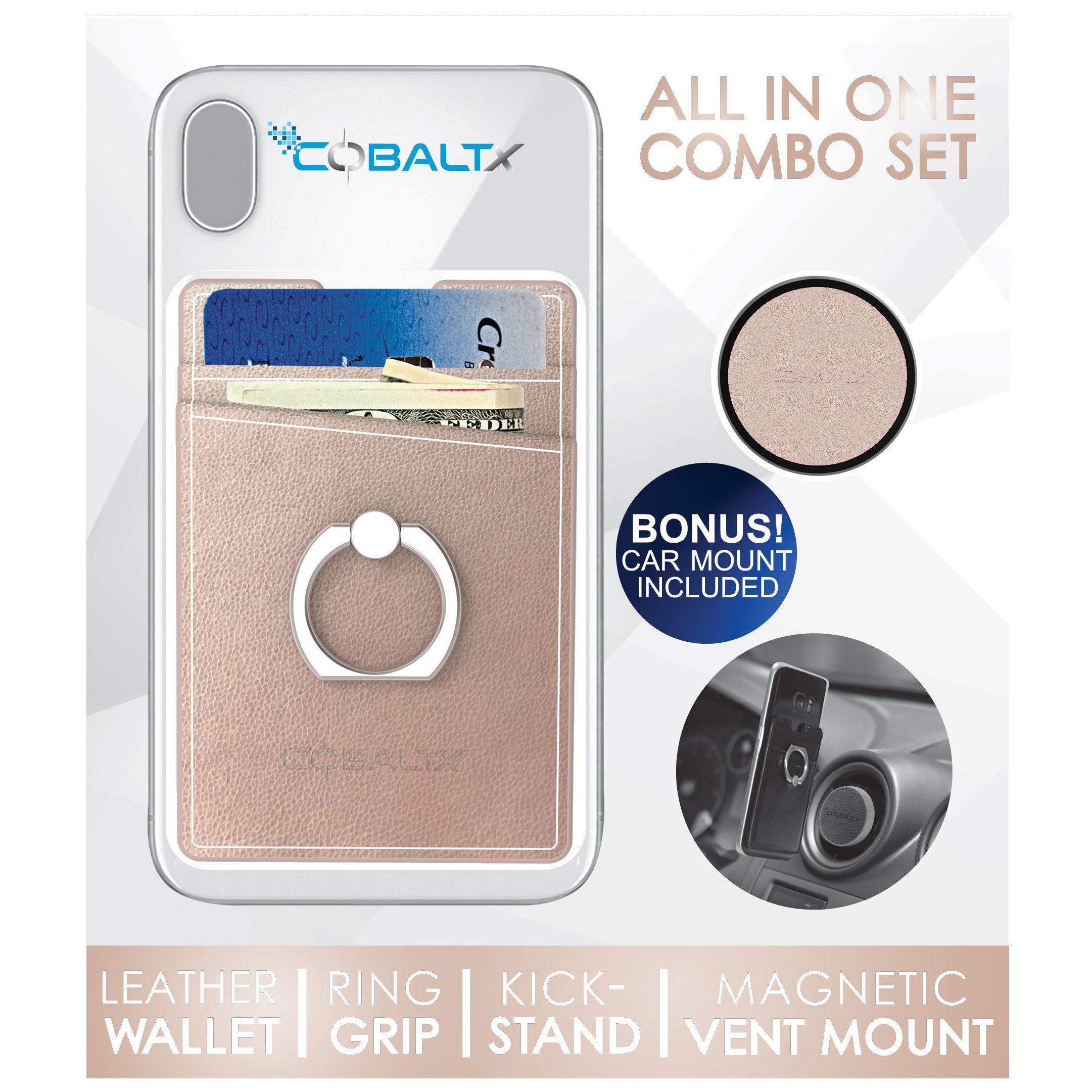 All-in-One Ring Grip Wallet and Magnetic Airvent Mount Combo Pack Phone Holder - Tophatter Daily Deals
