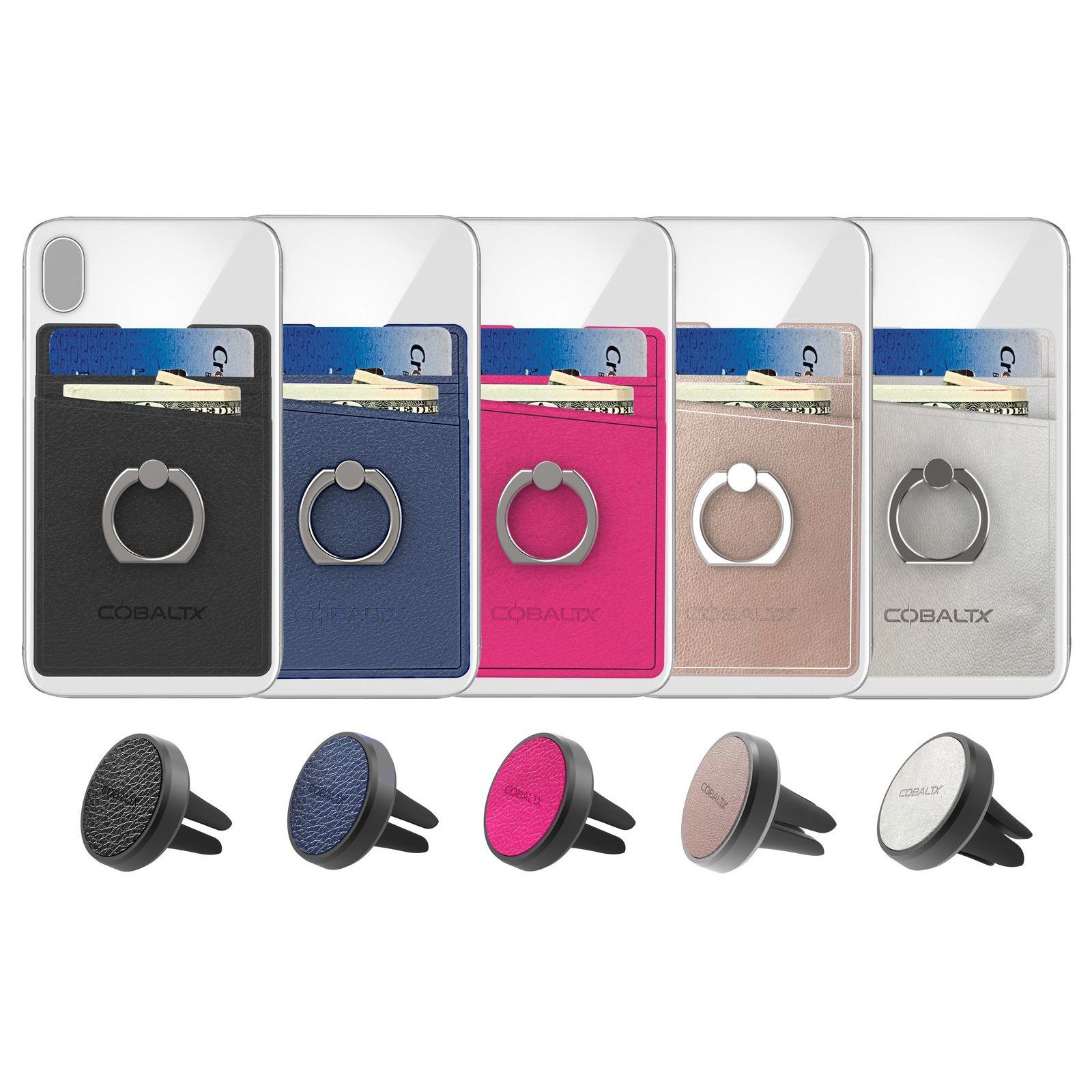 All-in-One Ring Grip Wallet and Magnetic Airvent Mount Combo Pack Phone Holder - Tophatter Daily Deals