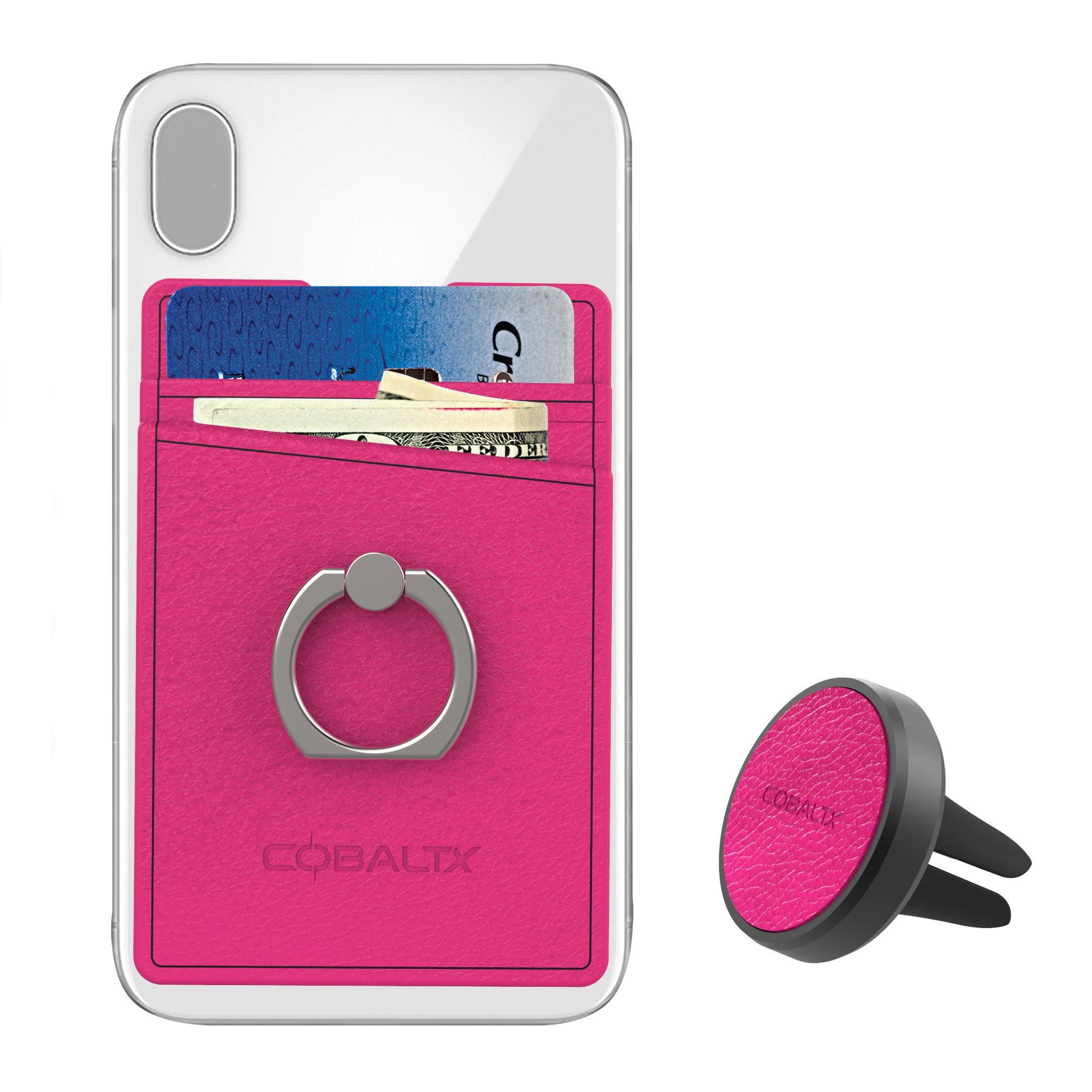 All-in-One Ring Grip Wallet and Magnetic Airvent Mount Combo Pack Hot Pink Phone Holder - Tophatter Daily Deals