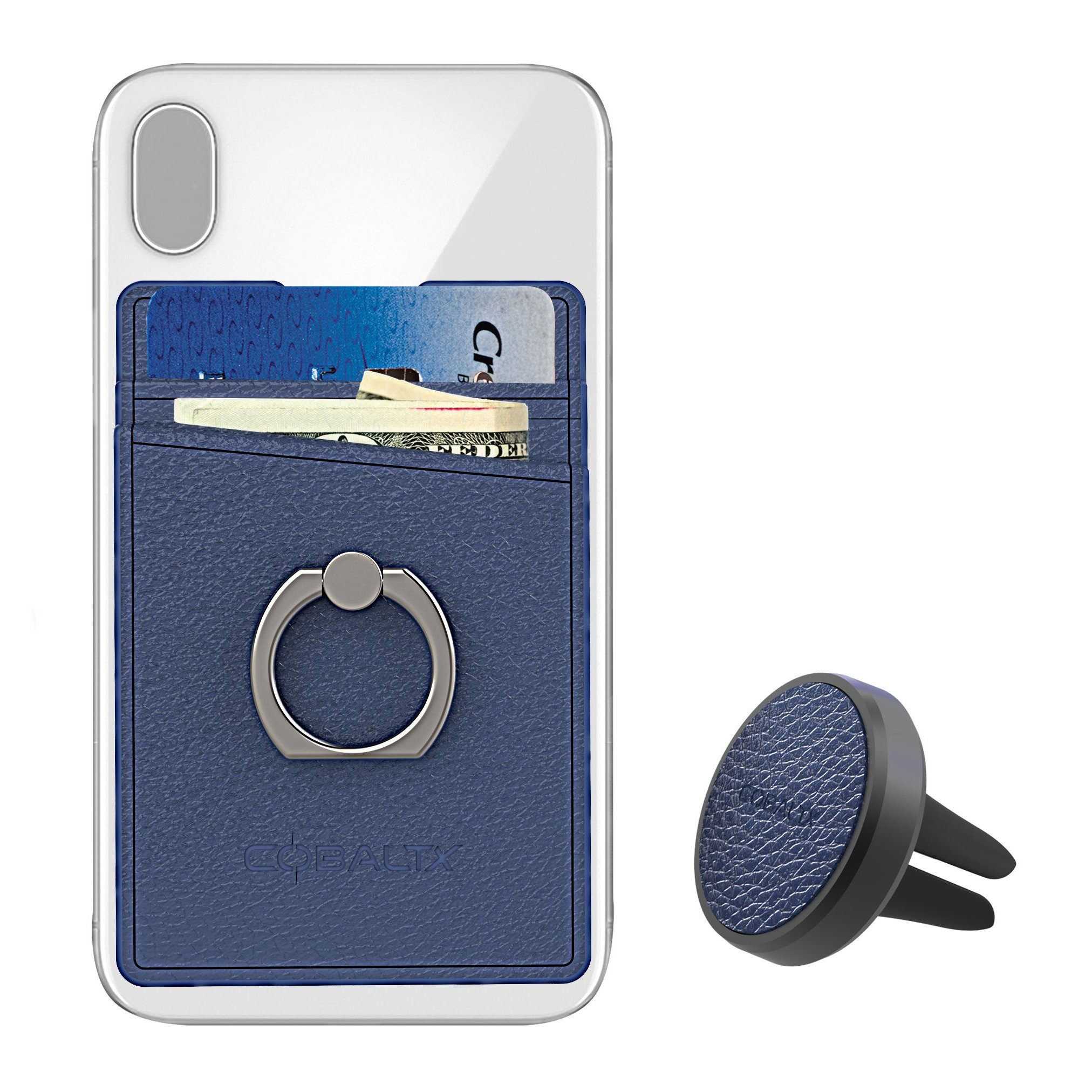 All-in-One Ring Grip Wallet and Magnetic Airvent Mount Combo Pack Navy Phone Holder - Tophatter Daily Deals