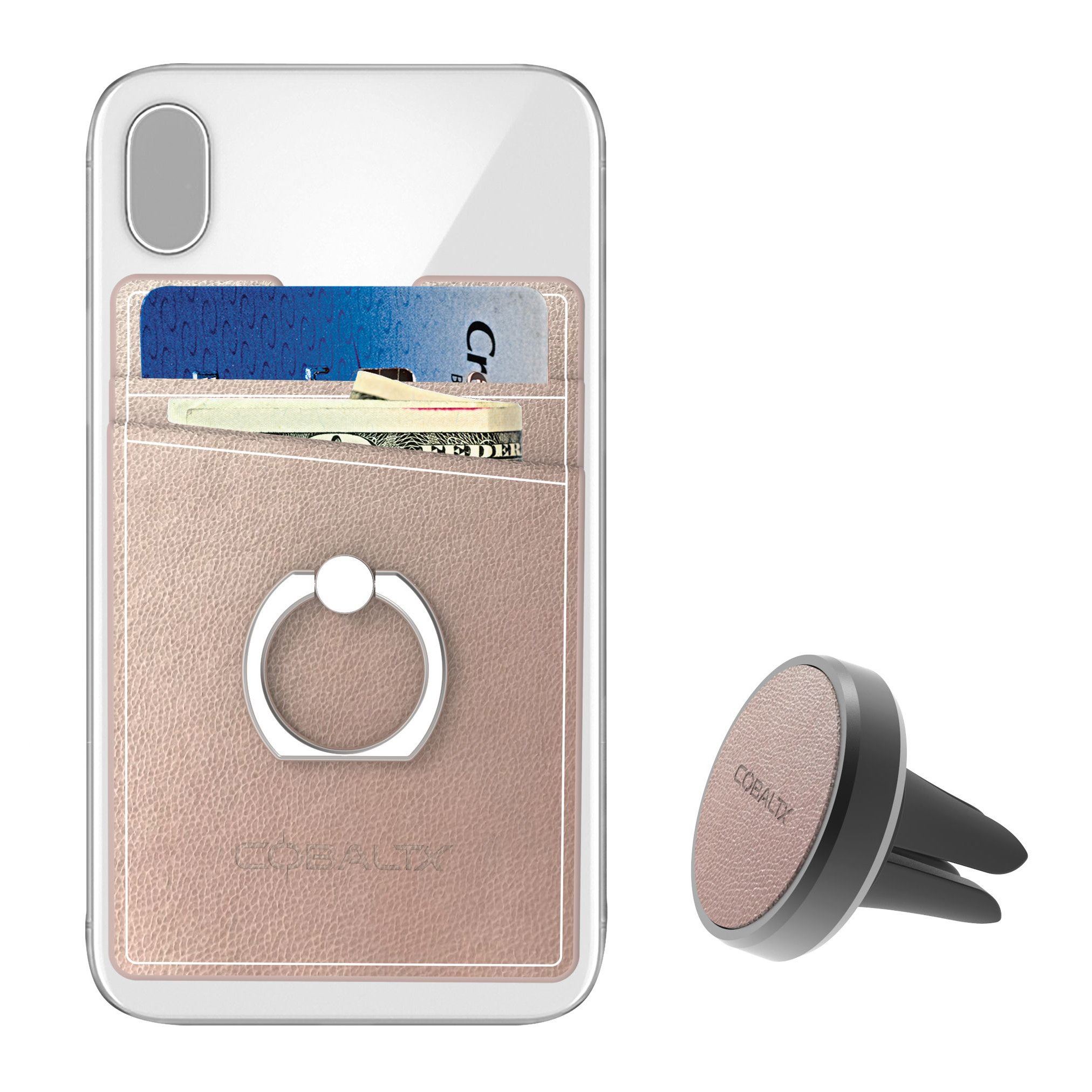 All-in-One Ring Grip Wallet and Magnetic Airvent Mount Combo Pack Rose Gold Phone Holder - Tophatter Daily Deals