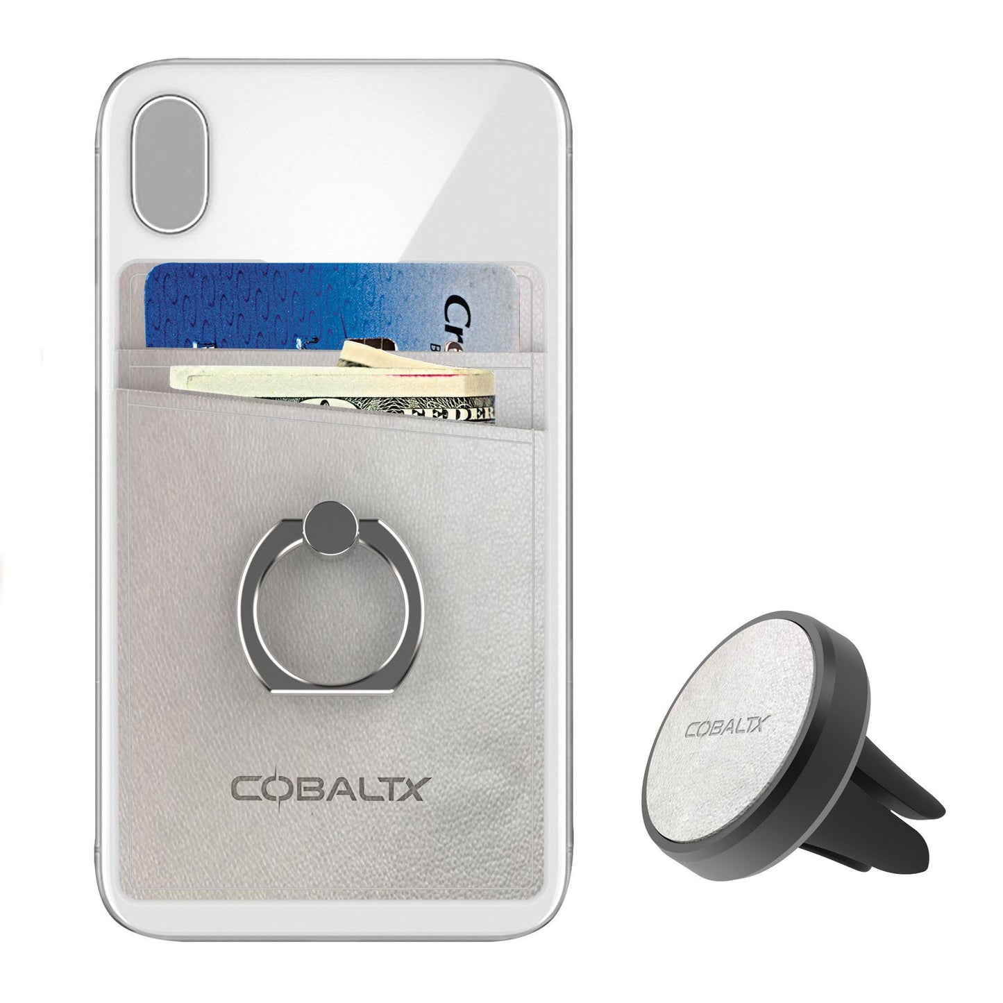All-in-One Ring Grip Wallet and Magnetic Airvent Mount Combo Pack Silver Phone Holder - Tophatter Daily Deals