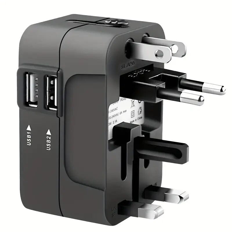 All-in-One Universal Travel Charger with Dual USB Charging Ports Black USB Charger - Tophatter Daily Deals