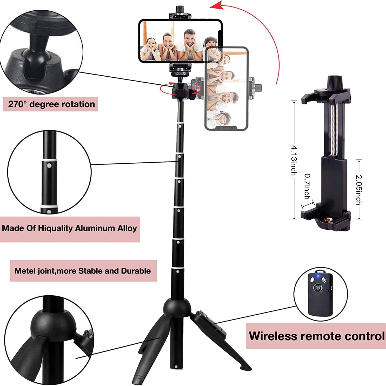 Aluminum Alloy Selfie Stick Phone Tripod Selfie Stick - Tophatter Daily Deals