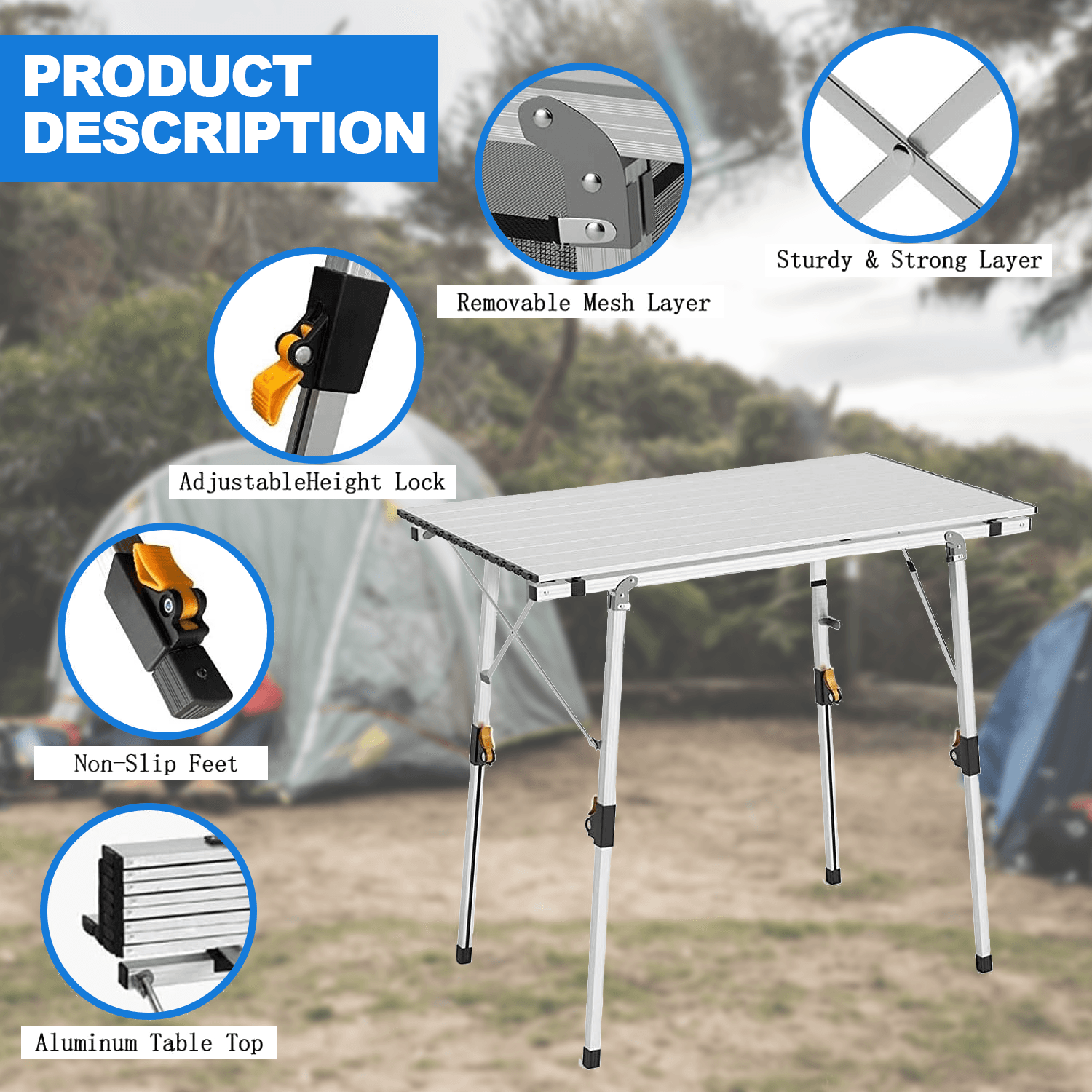 Rollup Camping Table – Adjustable Height Folding Picnic Table for Outdoor & Travel Home - Tophatter Daily Deals