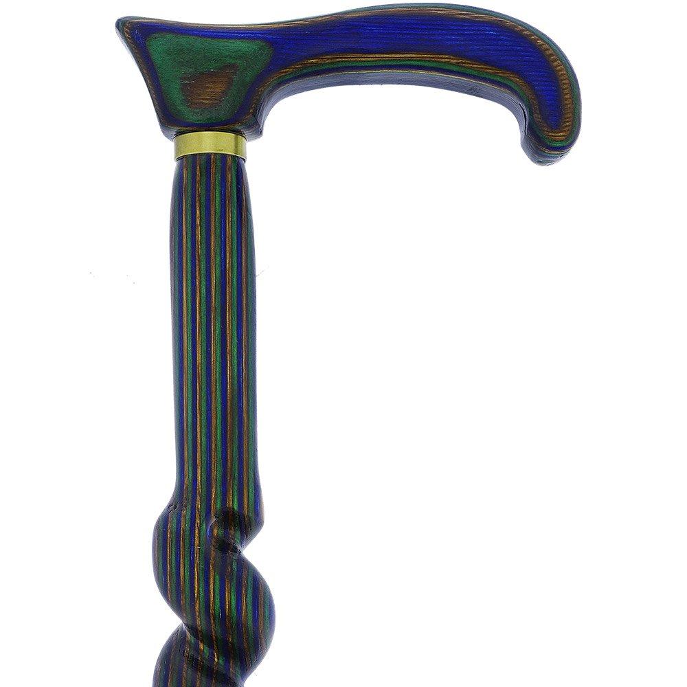 USA-Made Twisted Spiral Cane: Blue Green & Brown Laminate Wooden Colortone Walking Canes - Tophatter Daily Deals