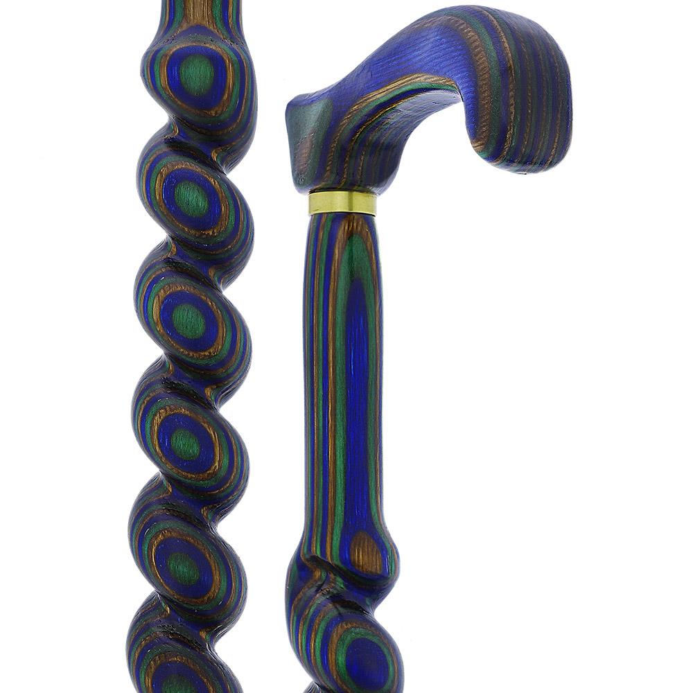 USA-Made Twisted Spiral Cane: Blue Green & Brown Laminate Wooden Colortone Walking Canes - Tophatter Daily Deals