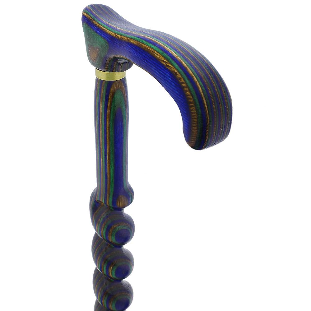 USA-Made Twisted Spiral Cane: Blue Green & Brown Laminate Wooden Colortone Walking Canes - Tophatter Daily Deals