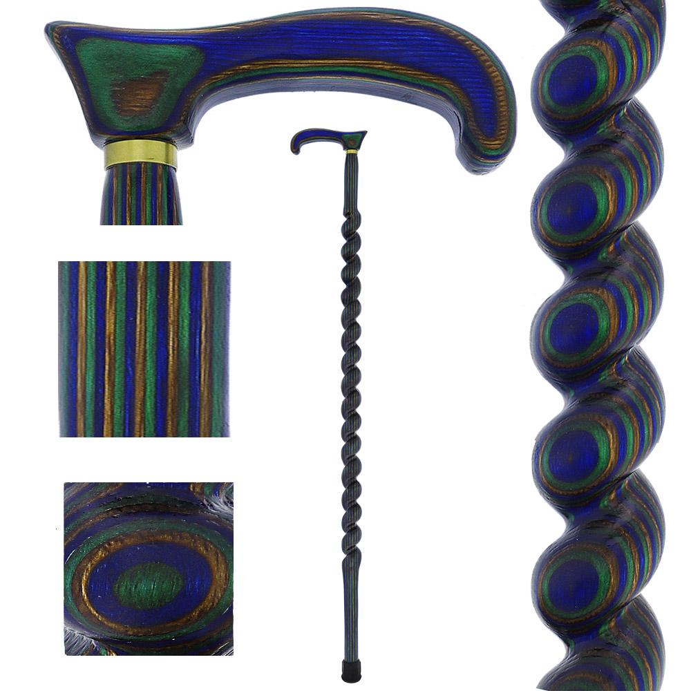 USA-Made Twisted Spiral Cane: Blue Green & Brown Laminate Wooden Colortone Walking Canes - Tophatter Daily Deals