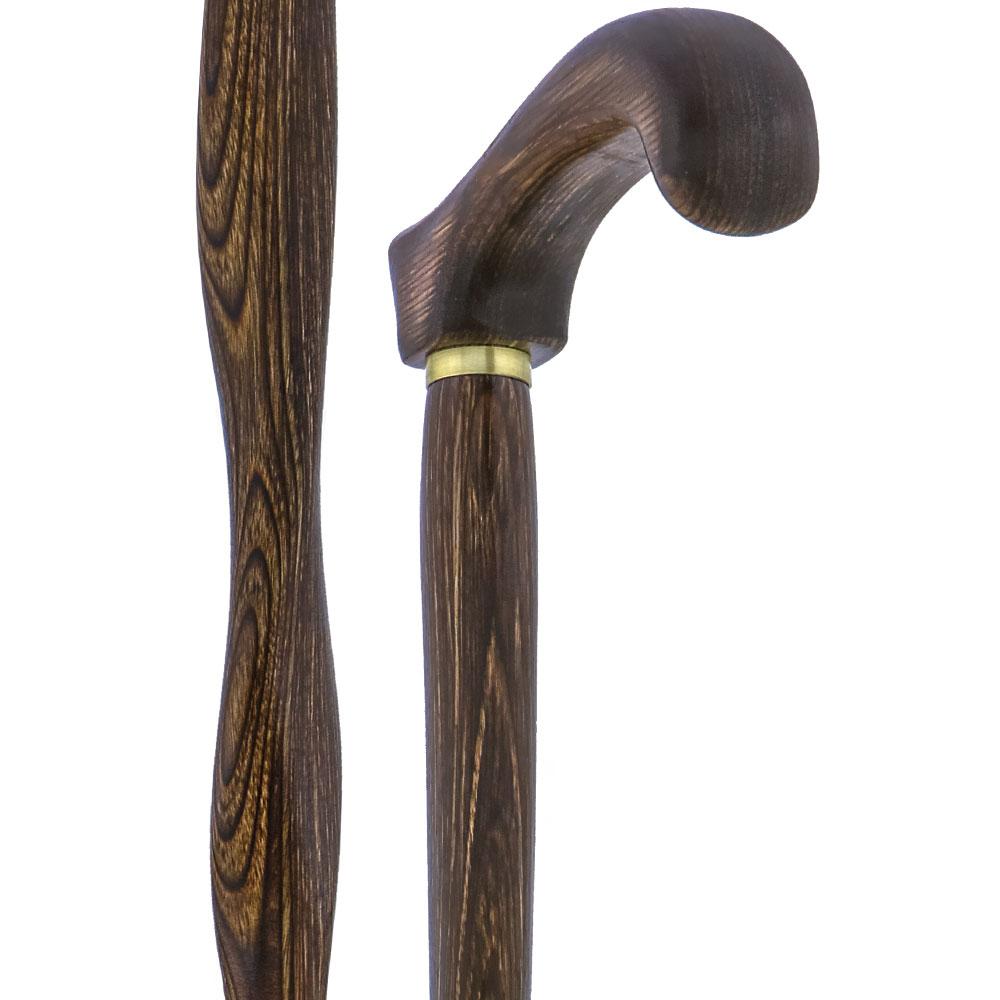 USA-Made Twisted Brown Derby Cane: Unique Colorwood Laminate Wooden Colortone Walking Canes - Tophatter Daily Deals