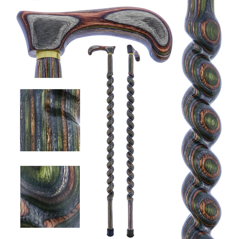 USA-Made Twisted Spiral Cane: Camo Durable Colorwood Laminate Wooden Colortone Walking Canes - Tophatter Daily Deals