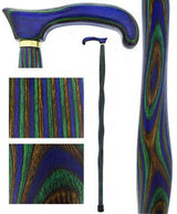 USA-Made Twisted Design Cane: Green, Blue & Brown Colorwood Wooden Colortone Walking Canes - Tophatter Daily Deals