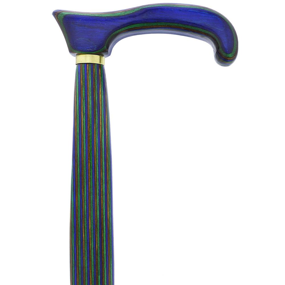 USA-Made Twisted Design Cane: Green, Blue & Brown Colorwood Wooden Colortone Walking Canes - Tophatter Daily Deals