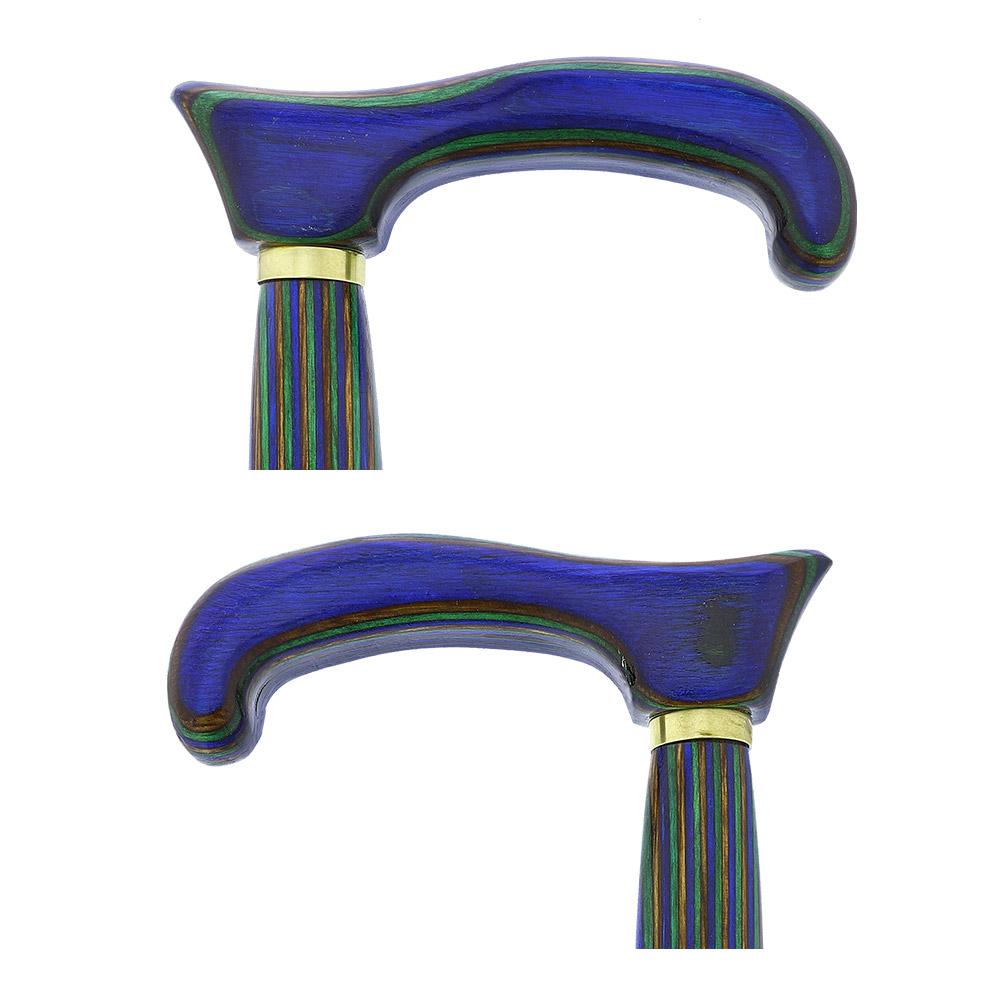 USA-Made Twisted Design Cane: Green, Blue & Brown Colorwood Wooden Colortone Walking Canes - Tophatter Daily Deals