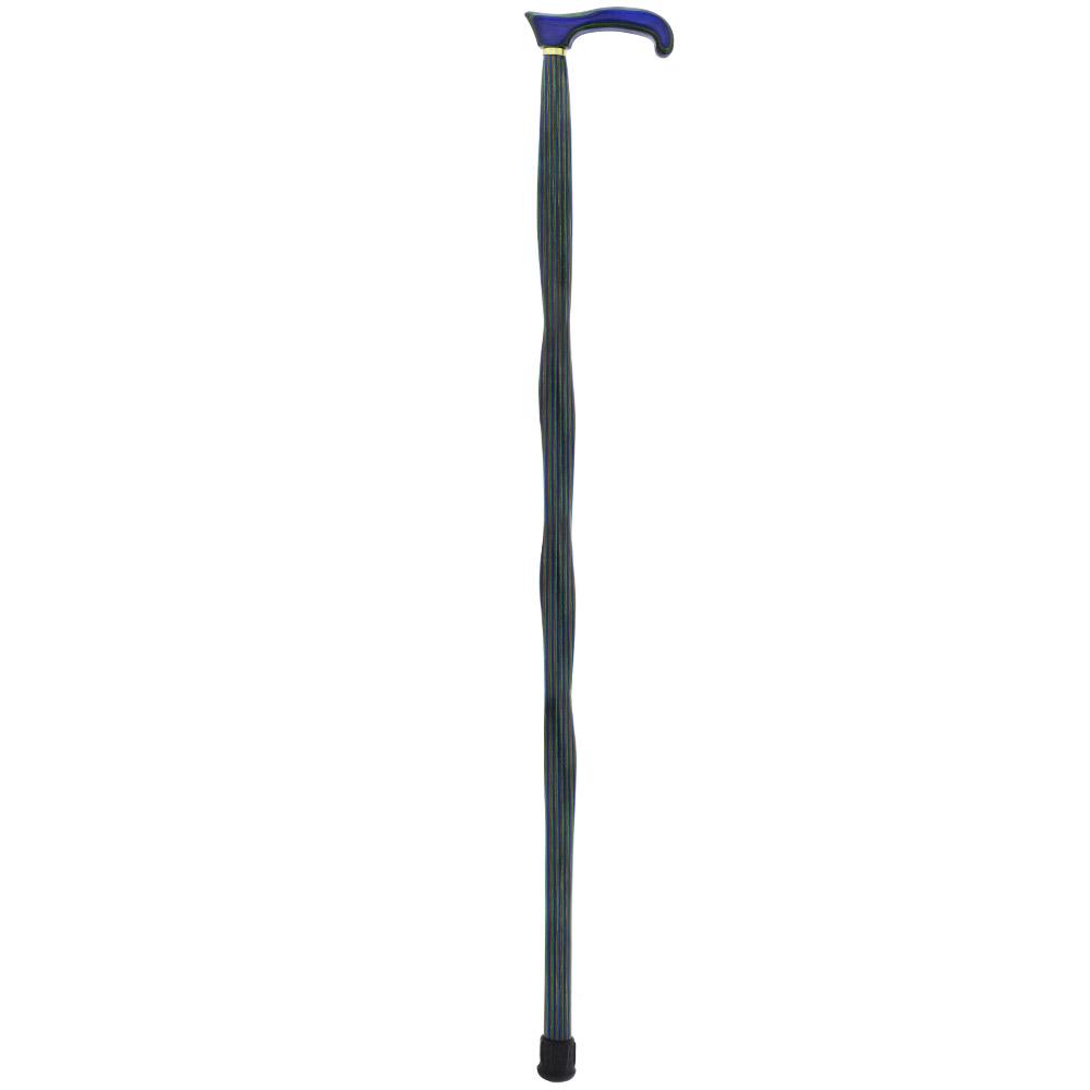 USA-Made Twisted Design Cane: Green, Blue & Brown Colorwood Wooden Colortone Walking Canes - Tophatter Daily Deals