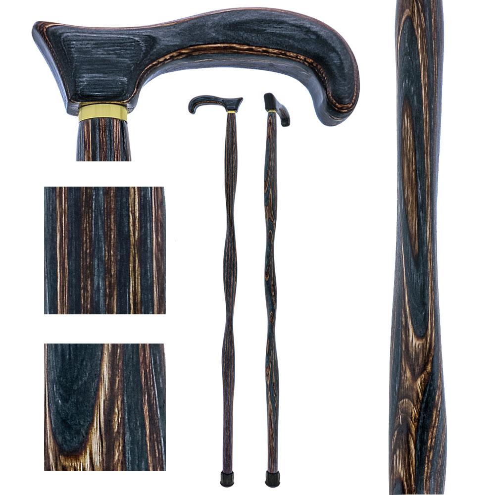USA-Made Twisted Gunstock Cane: Black & Brown: Stylish Laminate Wooden Colortone Walking Canes - Tophatter Daily Deals