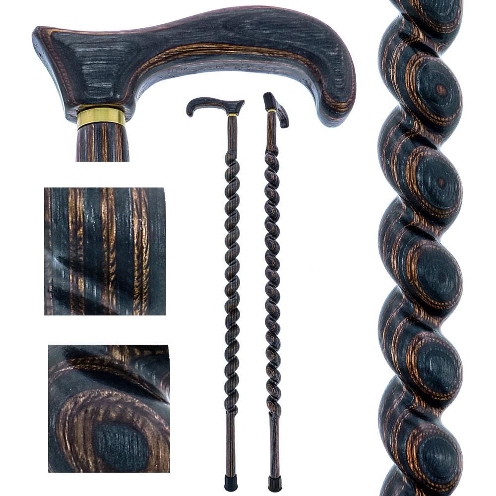 USA-Made Twisted Spiral Cane: Gunstock Brown Durable Laminate Wooden Colortone Walking Canes - Tophatter Daily Deals