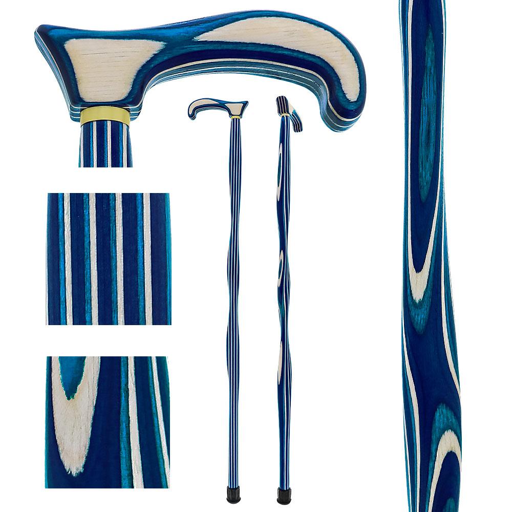 USA-Made Twisted Highlander Blue Cane: Vibrant Colorwood Wooden Colortone Walking Canes - Tophatter Daily Deals