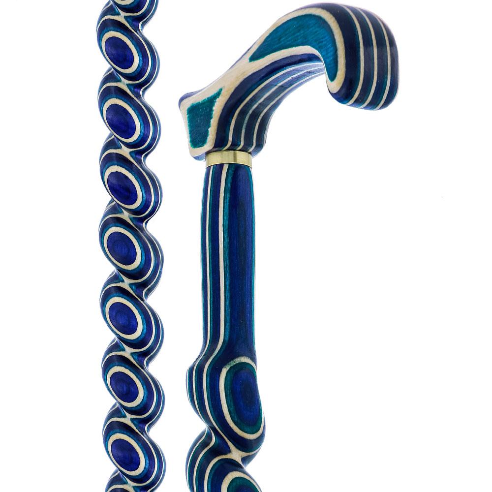 USA-Made Twisted Spiral Cane: Highlander Blue Durable Laminate Wooden Colortone Walking Canes - Tophatter Daily Deals