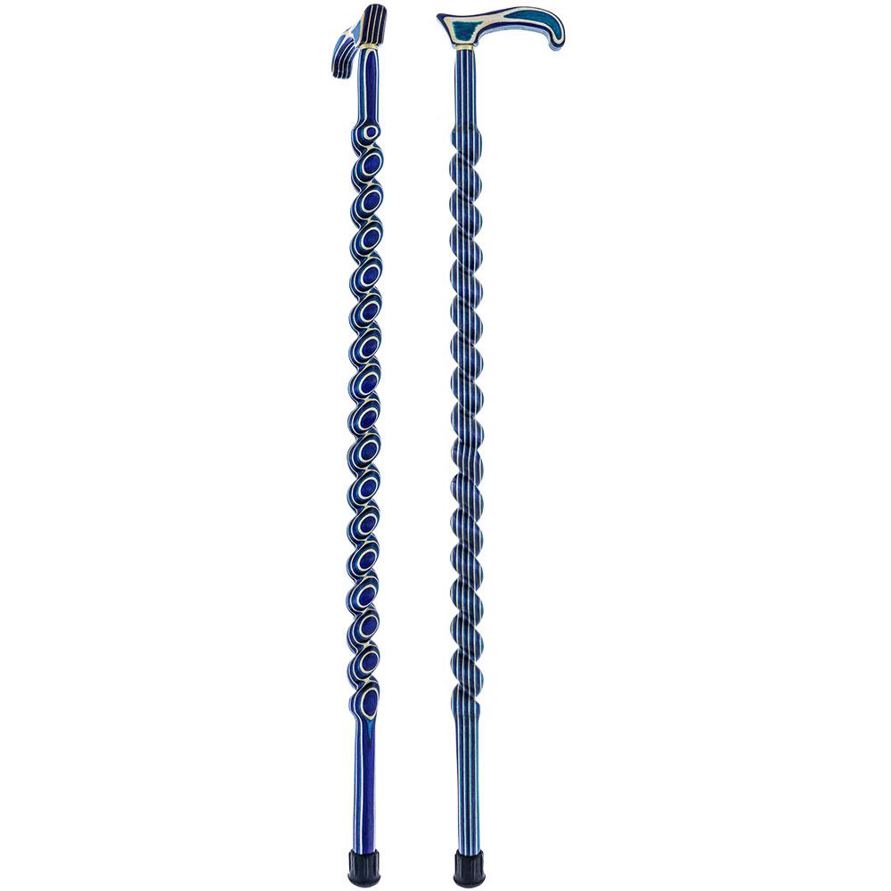 USA-Made Twisted Spiral Cane: Highlander Blue Durable Laminate Wooden Colortone Walking Canes - Tophatter Daily Deals