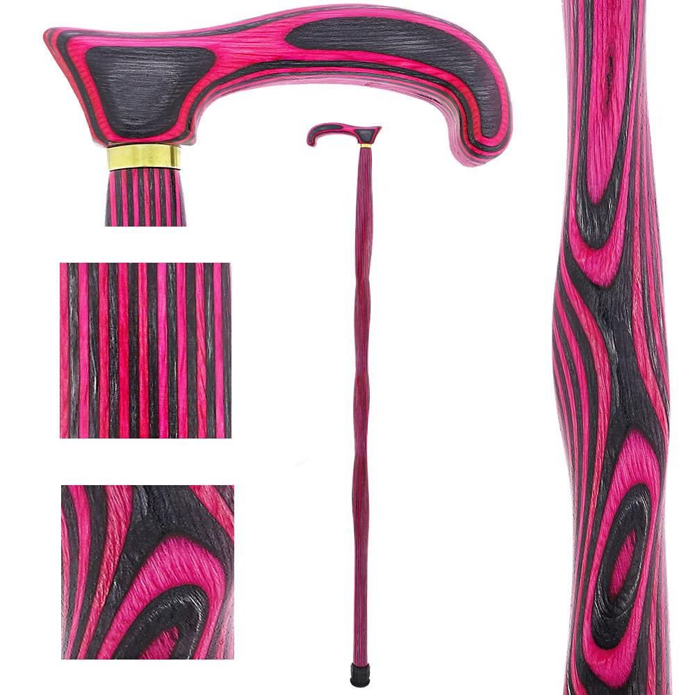 USA-Made Twisted Pink & Charcoal Cane: Vibrant Colorwood Laminate Wooden Colortone Walking Canes - Tophatter Daily Deals