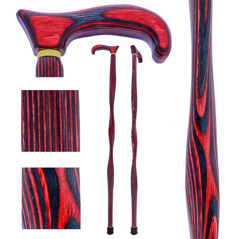 USA-Made Twisted Red-Black Cane: Vibrant Colorwood Birchwood Wooden Colortone Walking Canes - Tophatter Daily Deals