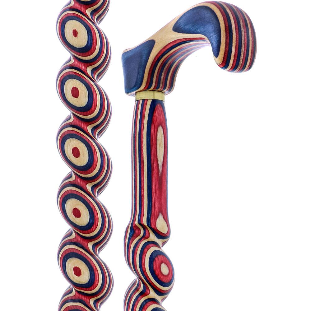 USA-Made Patriotic Twisted Spiral Cane: Red, White & Blue Wooden Colortone Walking Canes - Tophatter Daily Deals