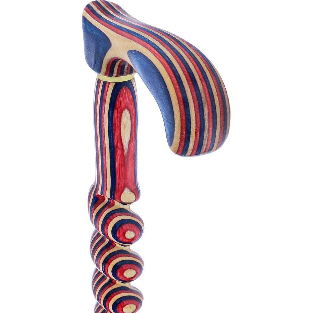 USA-Made Patriotic Twisted Spiral Cane: Red, White & Blue Wooden Colortone Walking Canes - Tophatter Daily Deals