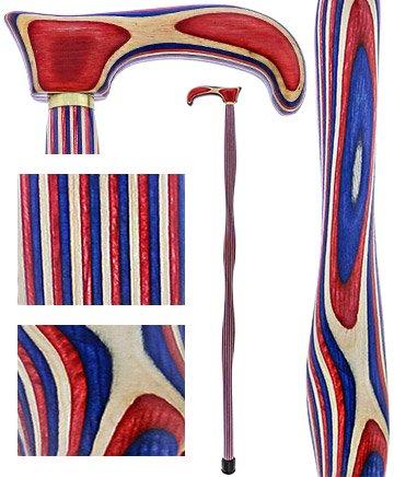 USA-Made Patriotic Twist Cane: Red, White & Blue Laminate Wooden Colortone Walking Canes - Tophatter Daily Deals