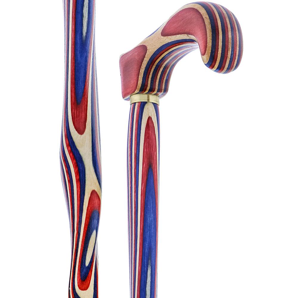 USA-Made Patriotic Twist Cane: Red, White & Blue Laminate Wooden Colortone Walking Canes - Tophatter Daily Deals