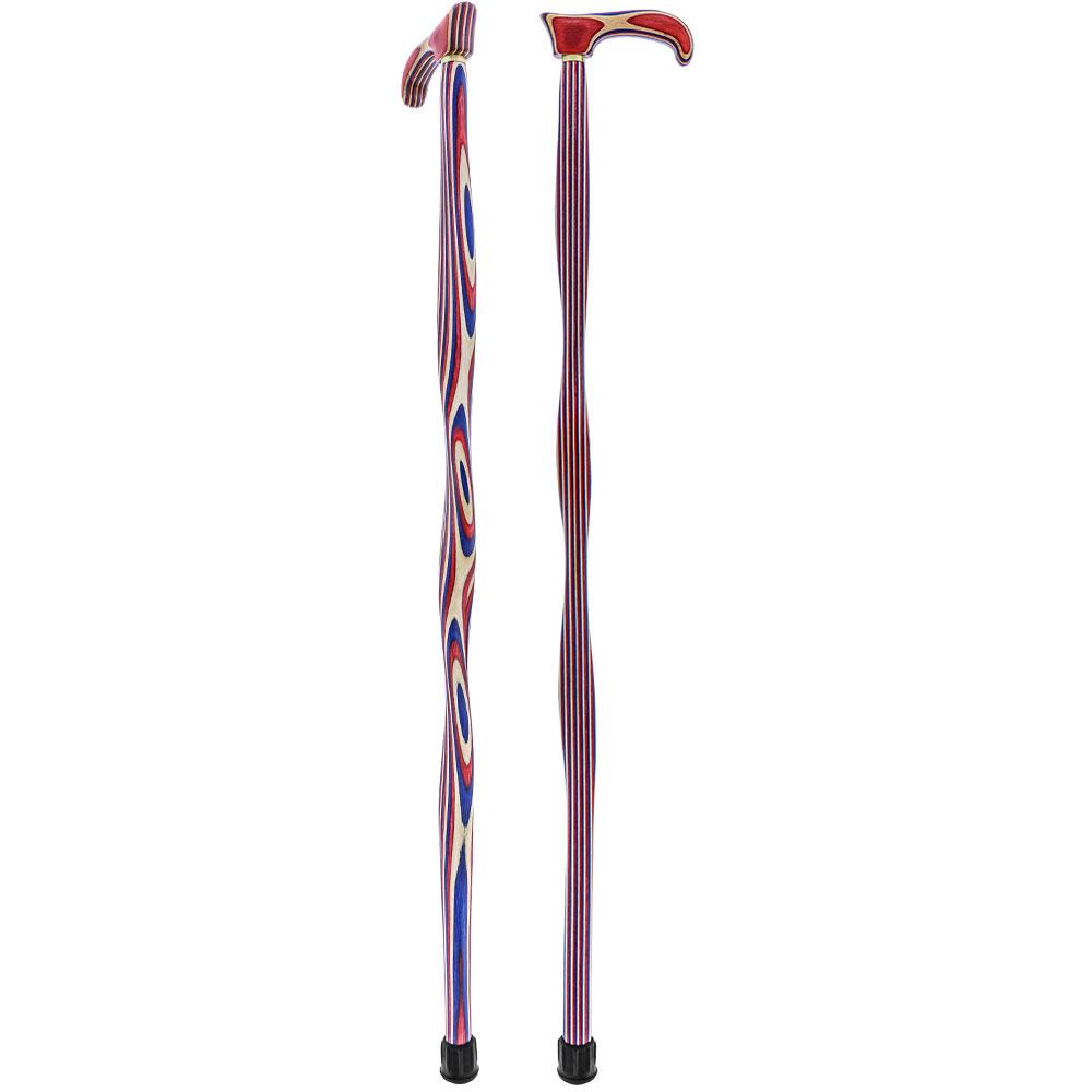USA-Made Patriotic Twist Cane: Red, White & Blue Laminate Wooden Colortone Walking Canes - Tophatter Daily Deals